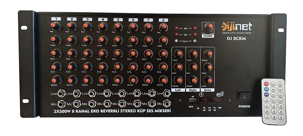 Dijinet DJ 8CKM 2X500W 8 Stereo Cube Audio Mixer with Channel Echo Reverb