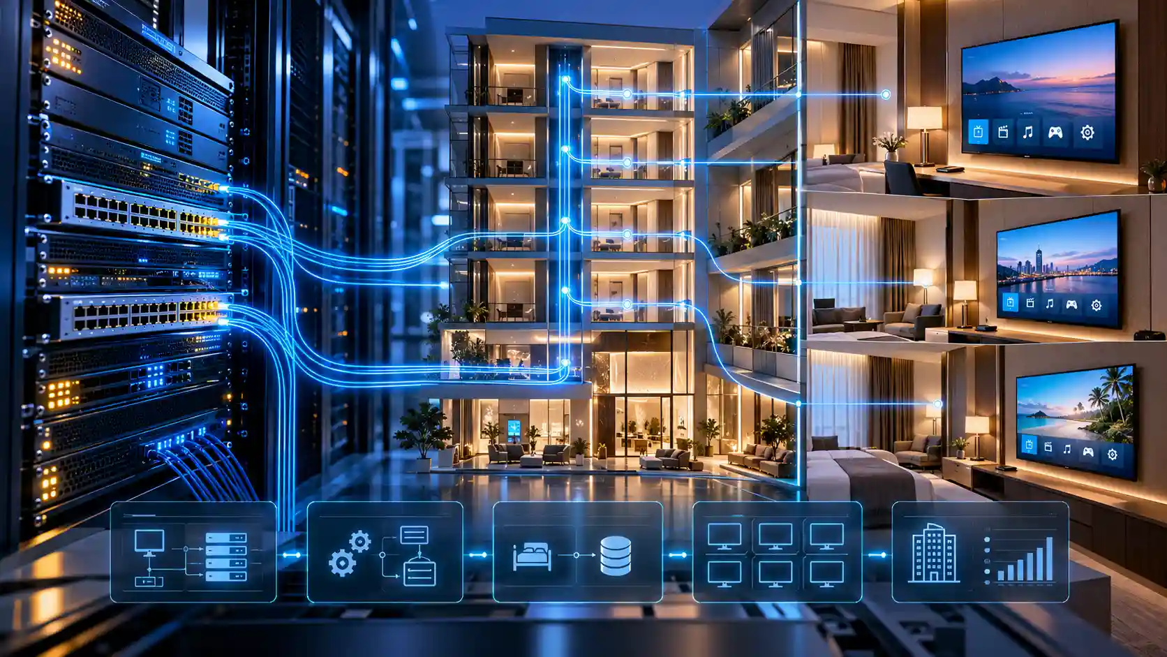 Otel IPTV Sistemi: Misafir Deneyimini Yükselten Modern TV Çözümü 1 Futuristik Otel IPTV ve Ag Sistemi